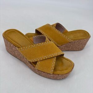 Donald J. Pliner Jocelyn Suede Leather Yellow Minimalist Cork Wedge Sandals
